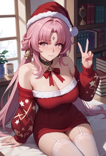 star rail,fu xuan,Christmas,sweater dress,stockings  - AI generated anime art